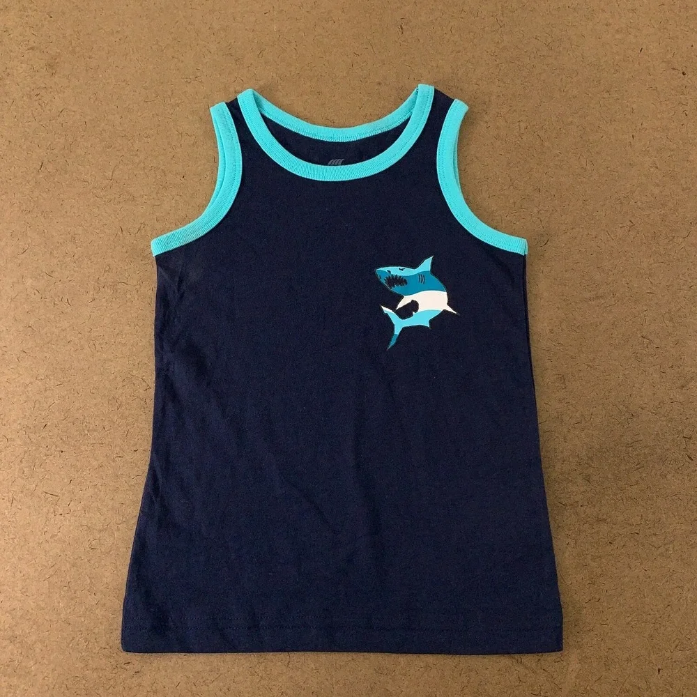 The Children's Place Sport Boys Size XS Navy Shark Print Tank Top New